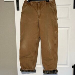 Carhartt Brown Carpenter Flannel lined pants workwear jeans 36x34 (35 x 32)